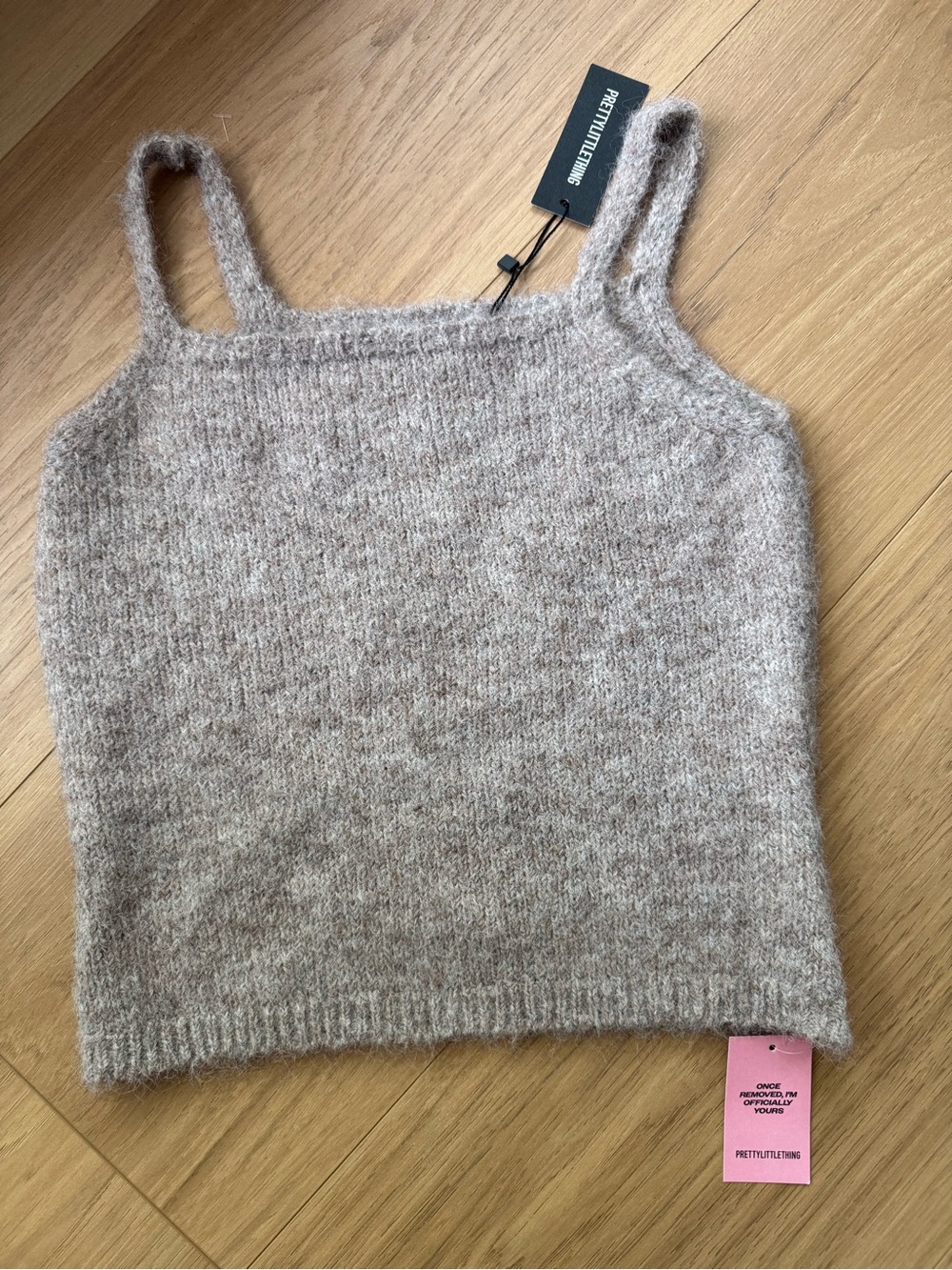 PrettyLittleThing Beige Fuzzy Knit Square Neck Cami